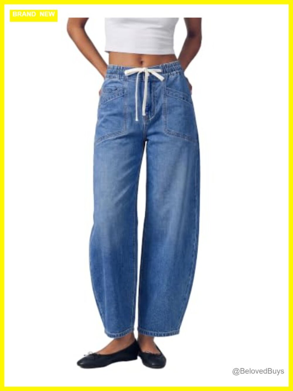High Waisted Barrel Leg Jeans Elastic Waist Stretchy Denim Ankle Pants